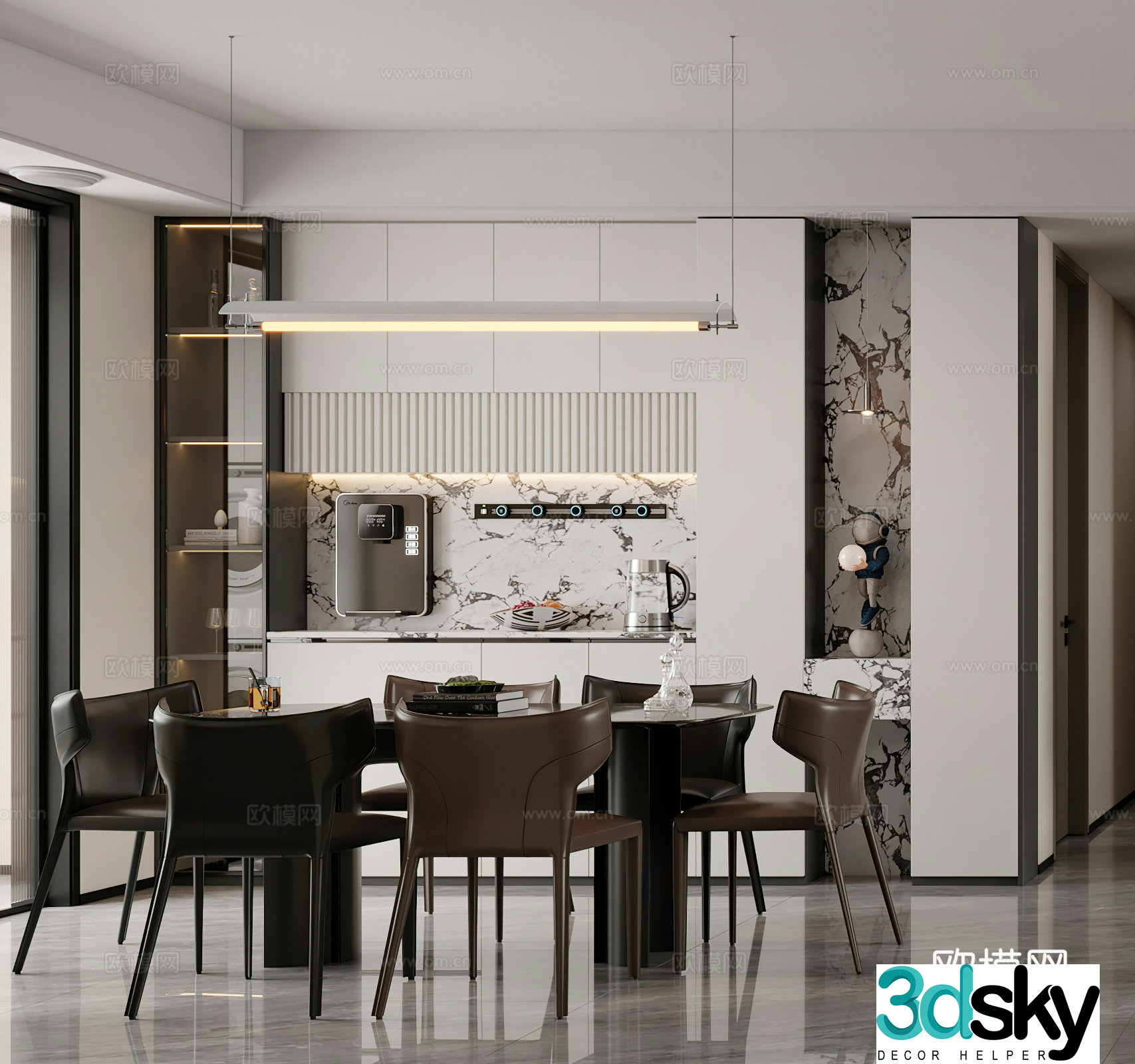 Modern restaurant wine cabinet wire pipe machine direct drinker water dispenser light luxury restaurant dining table chandelier 3d model