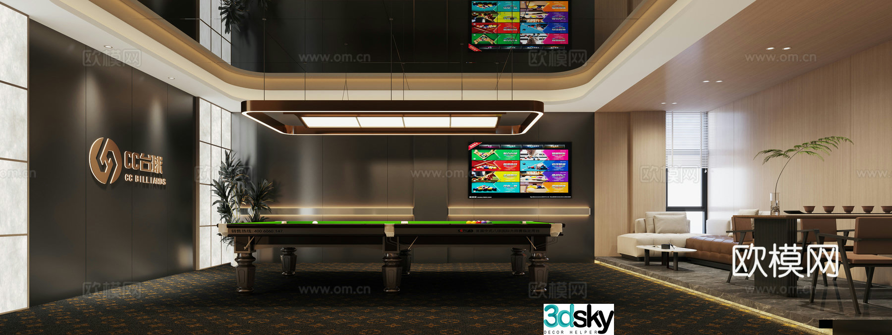 Billiards room entertainment room 3d model
