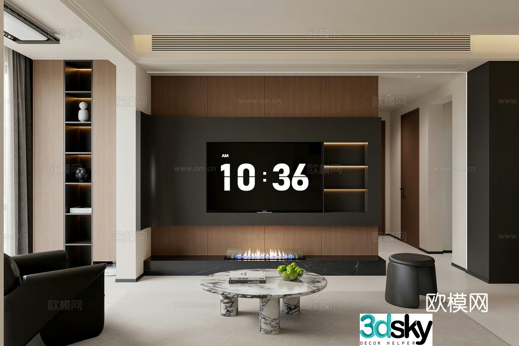 Modern living room TV background wall TV cabinet Modern living room Italian living room Dark wind 3d model