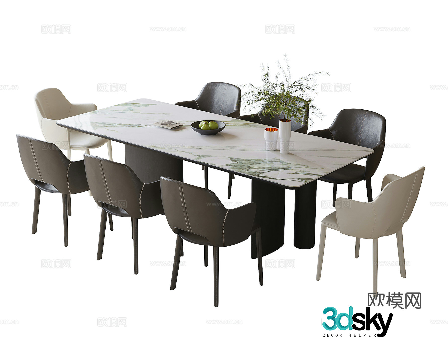 Modern dining table and chair combination dining chair single chair 3d model
