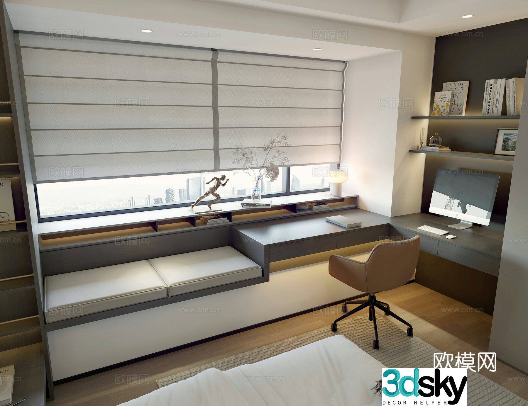 Modern bedroom study 3d model