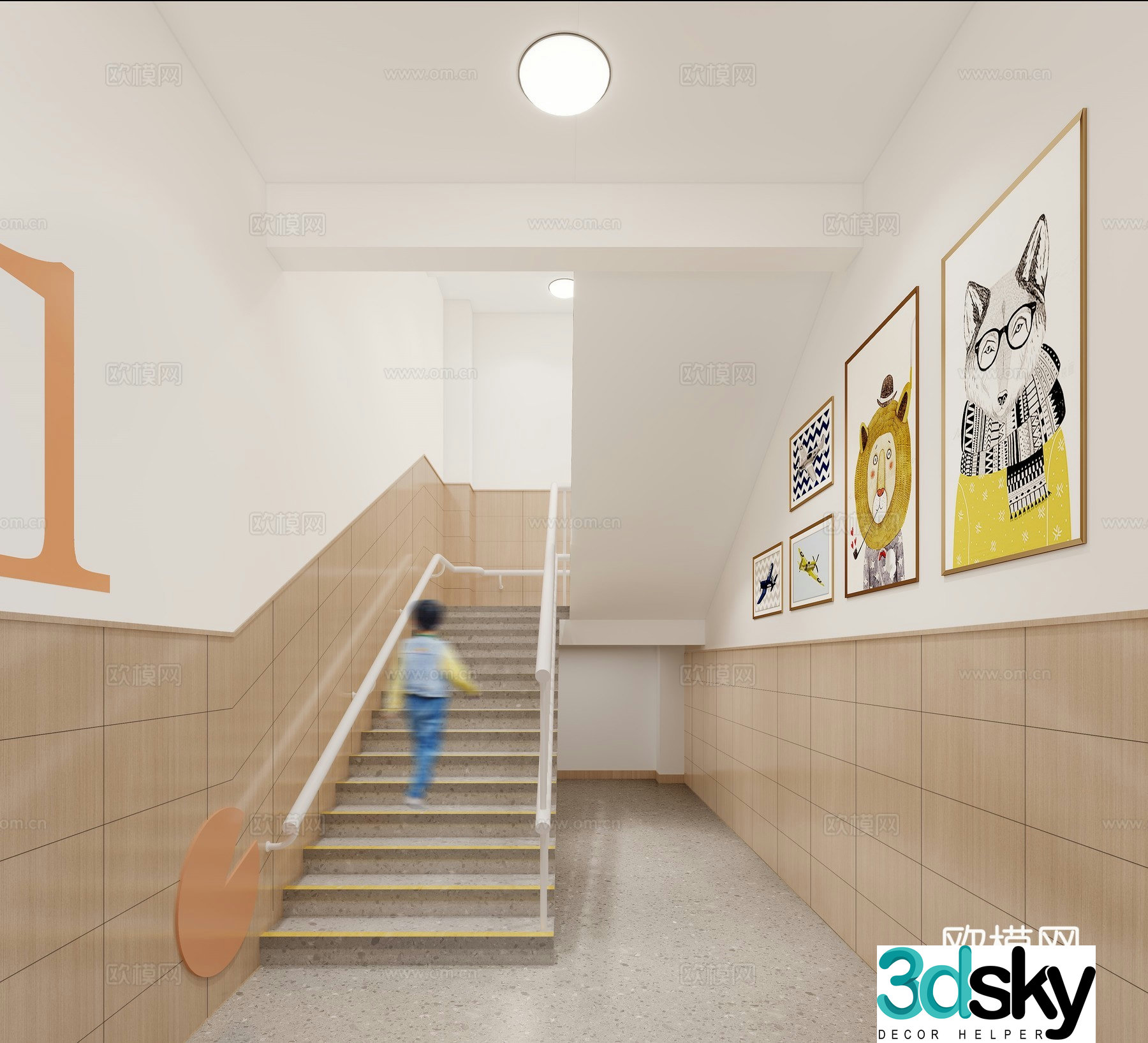 Modern kindergarten stairwell 3d model