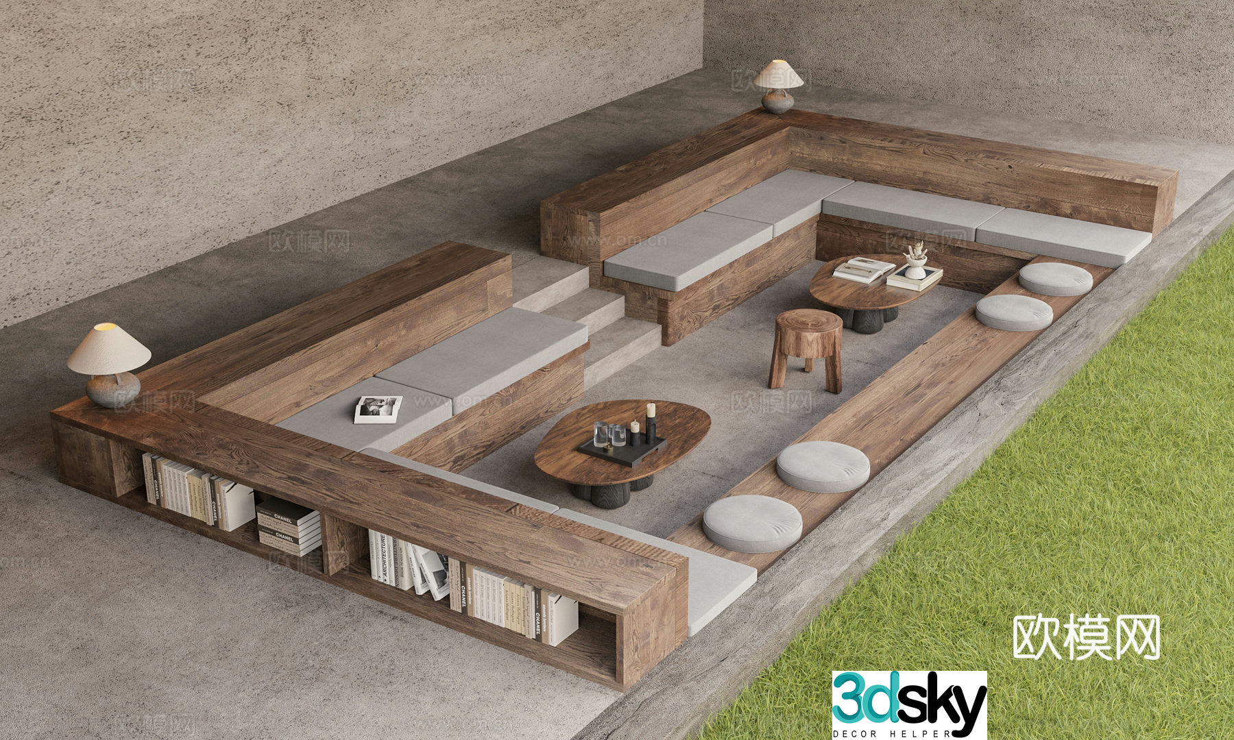 Wasabi wind sunken solid wood sofa holder 3D model