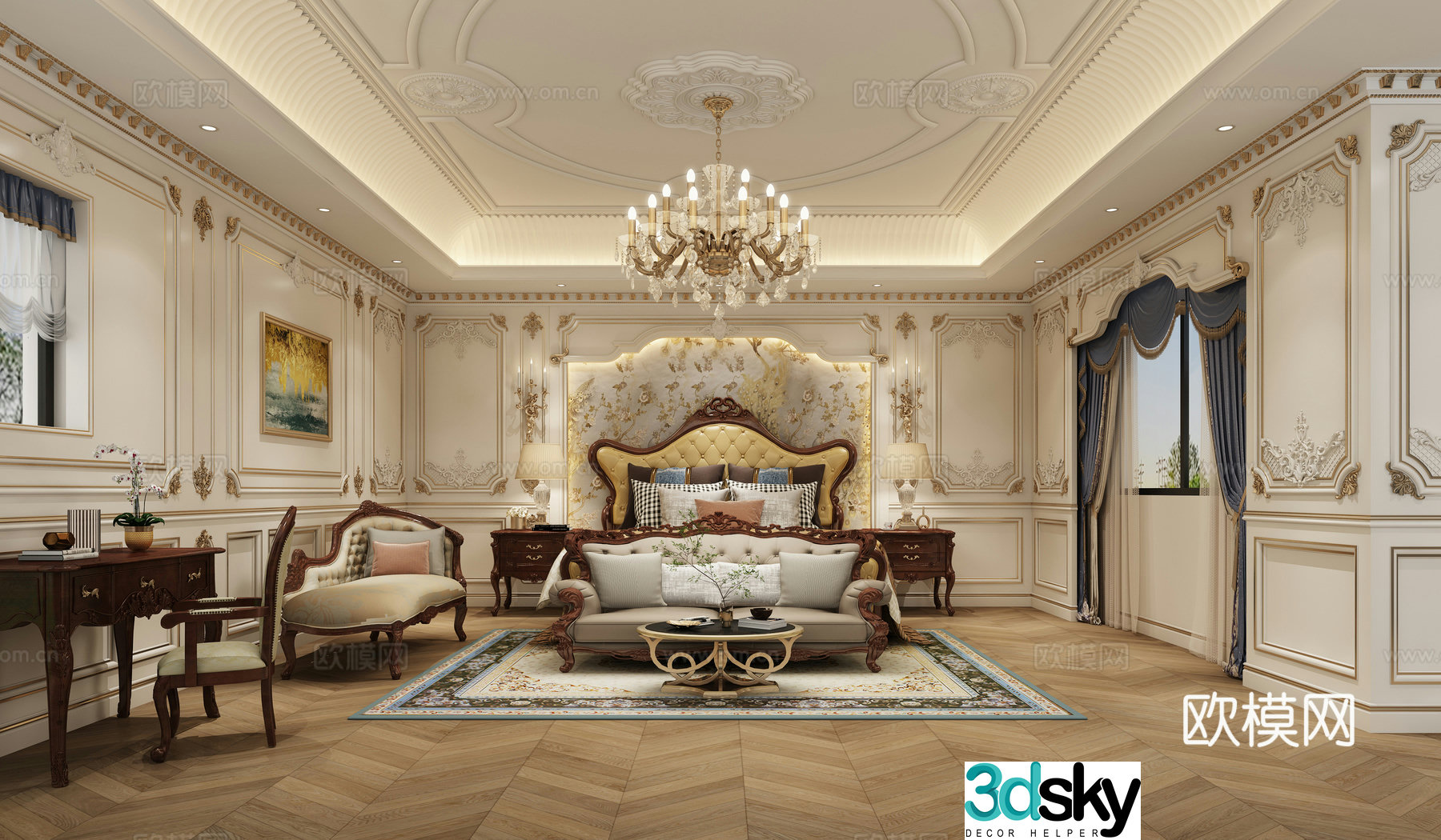 French villa master bedroom 3d model