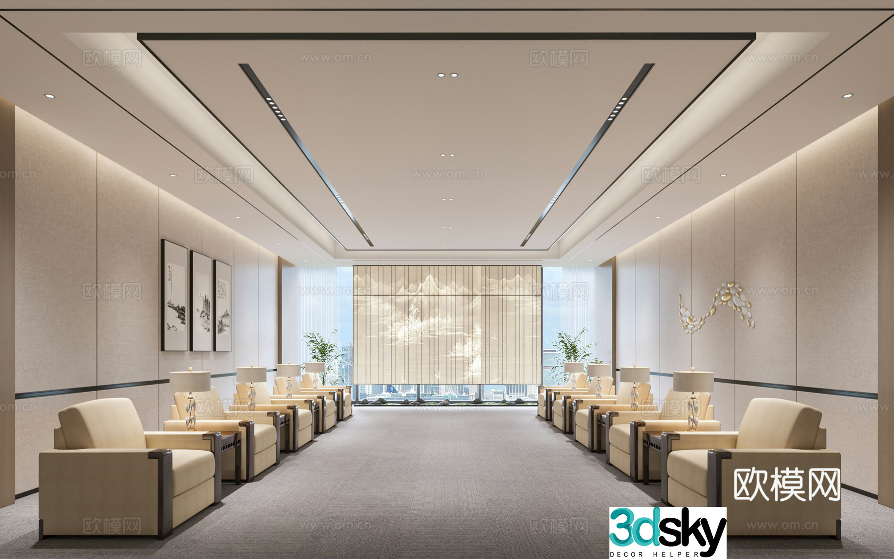 New Chinese style reception room living room conference room reception room sofa new Chinese style screen 3d model