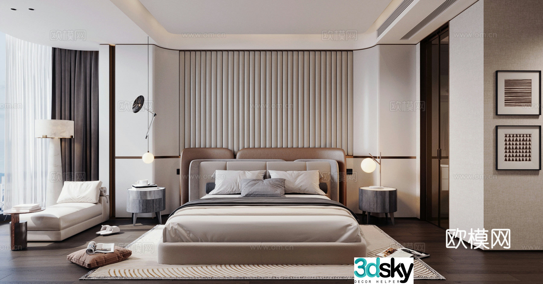 Modern Italian home bedroom Italian light luxury home bedroom Italian backrest double bed without owner light 3D model