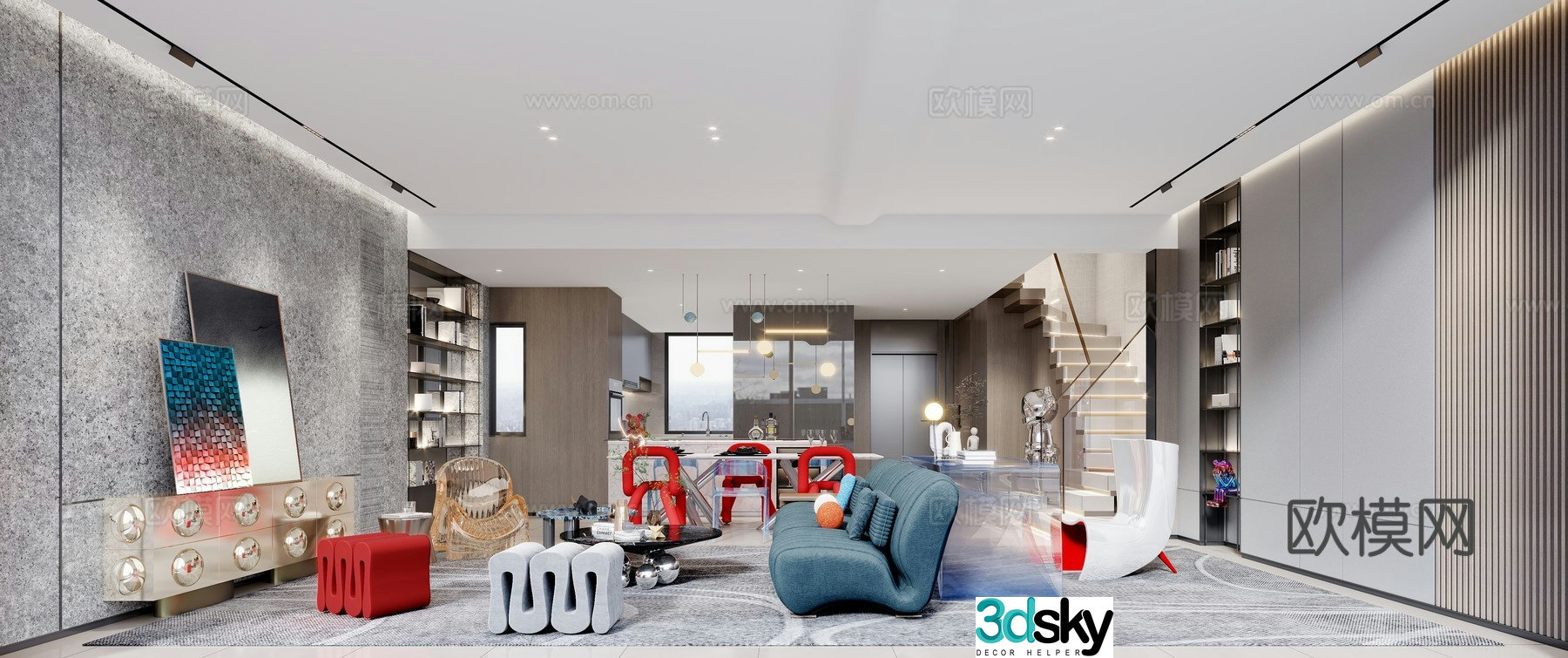 Villa living and dining room 3d model