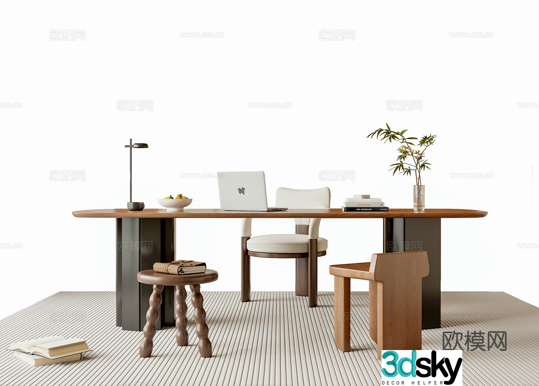 Middle-aged style desk and chair 3D model