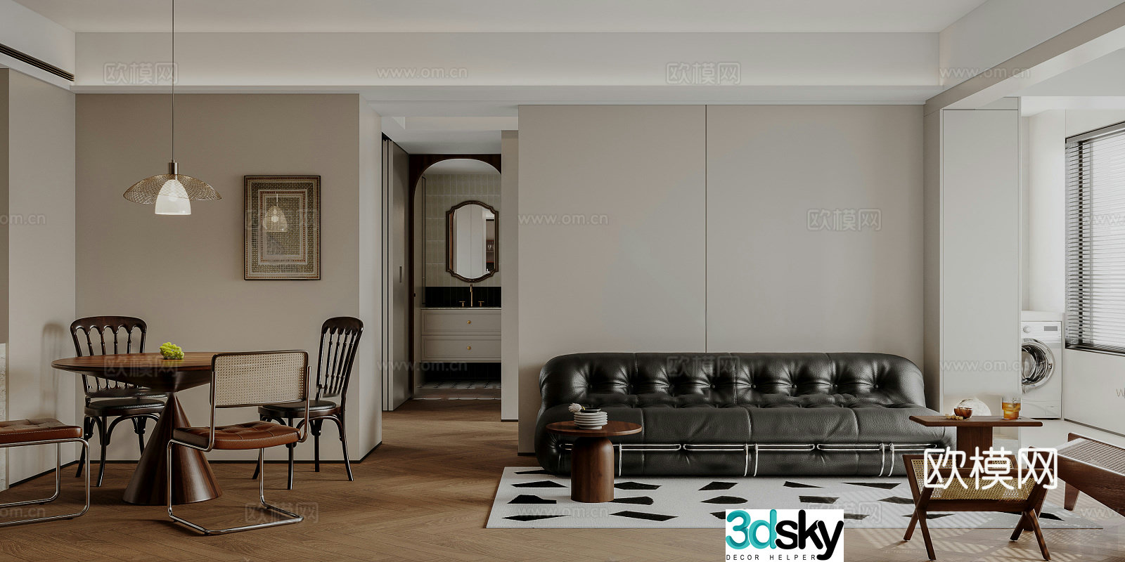 Modern living and dining room sofa and coffee table combination dining table and chair combination piano 3d model