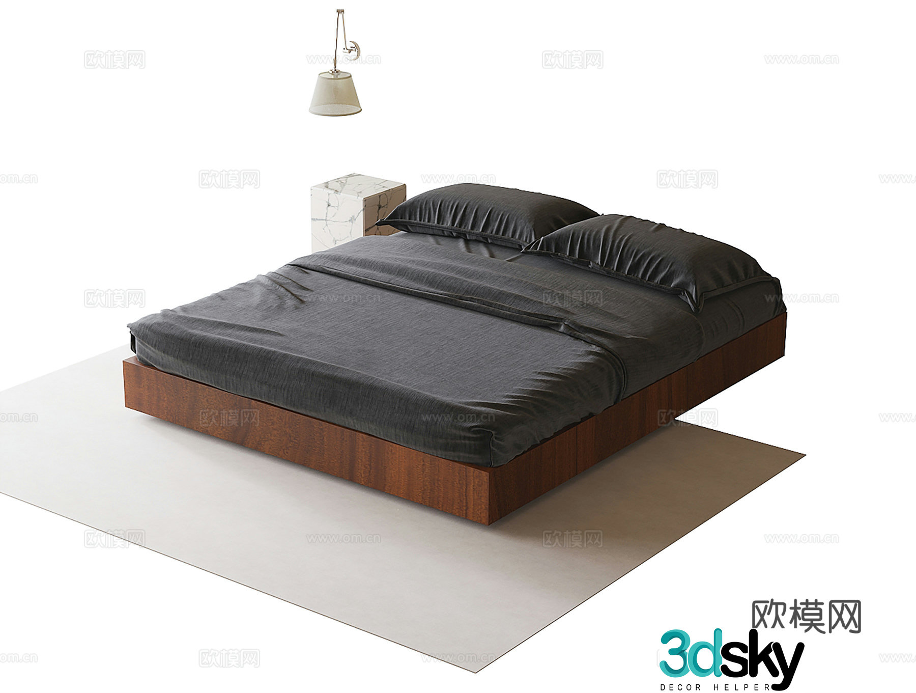 Modern backrestless bed double bed 3d model