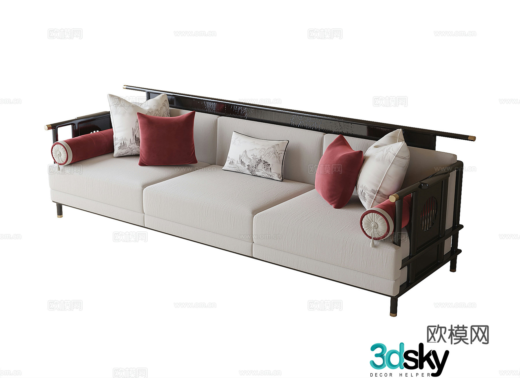 New Chinese style three-person sofa multi-person sofa 3D model
