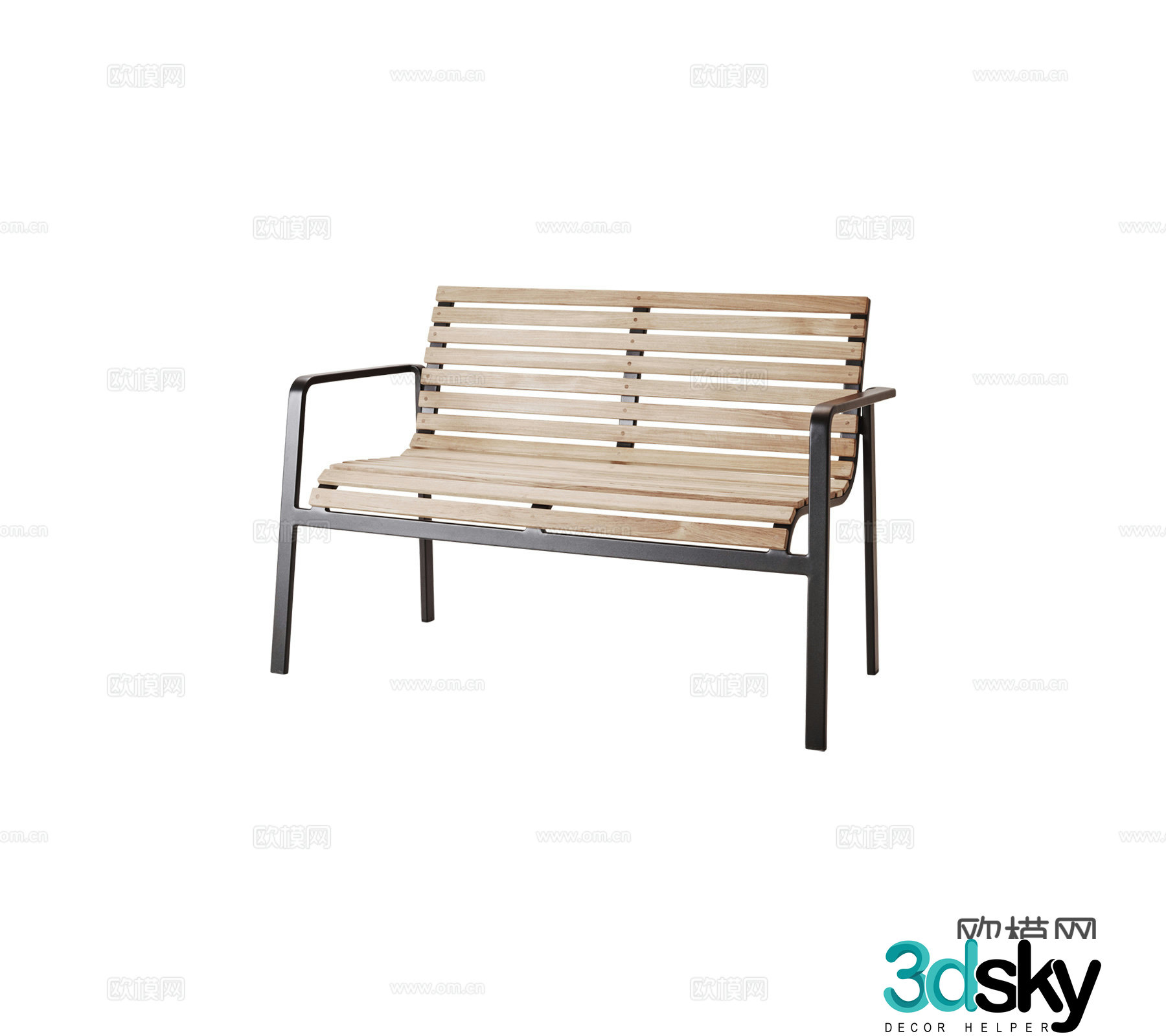 Modern outdoor furniture Park square bench Metal teak double chair Garden terrace bench 3d model