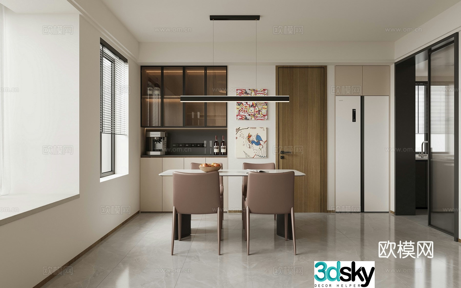 Modern Cream Style Restaurant 3D Model