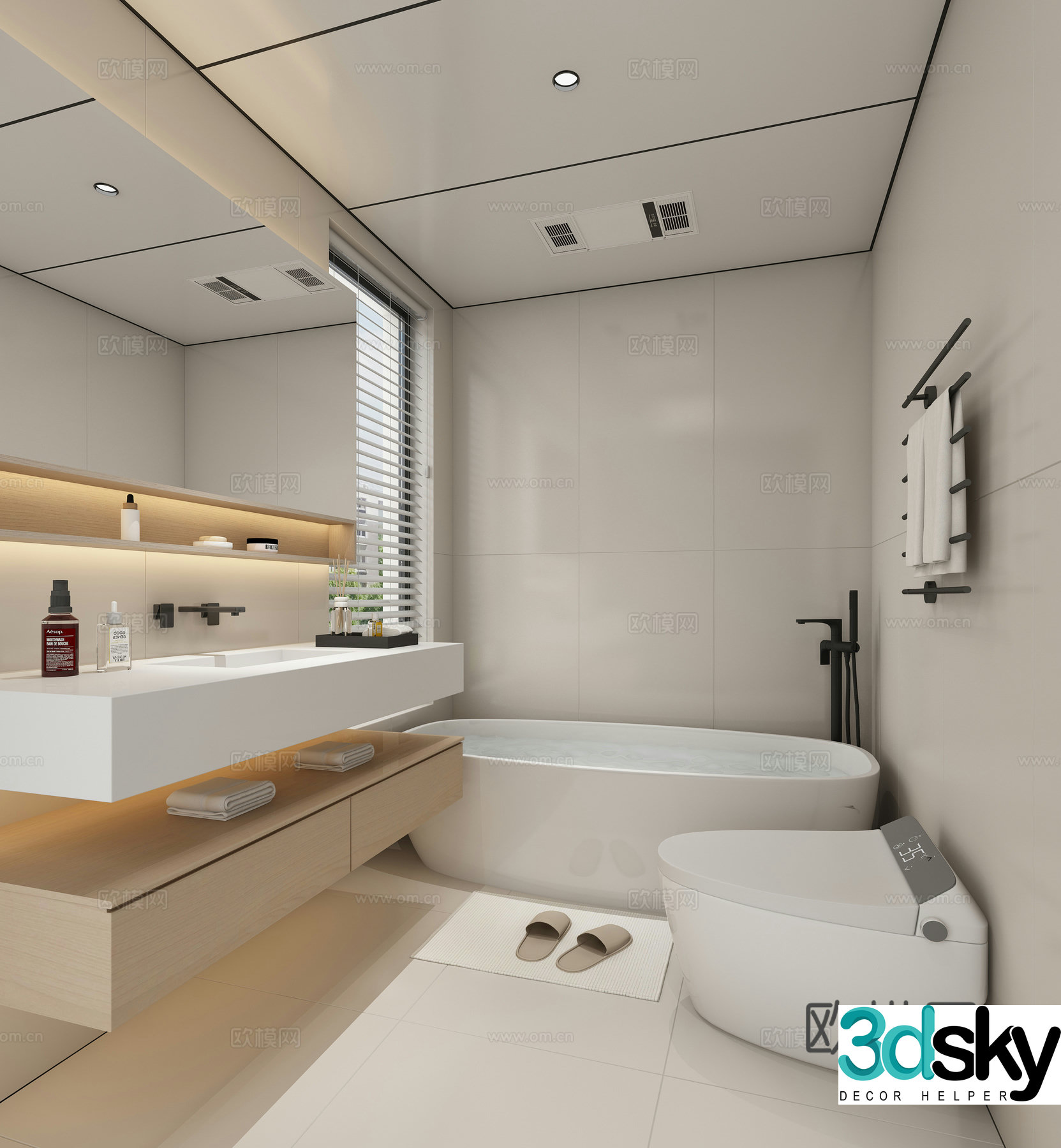 Modern creamy bathroom 3d model