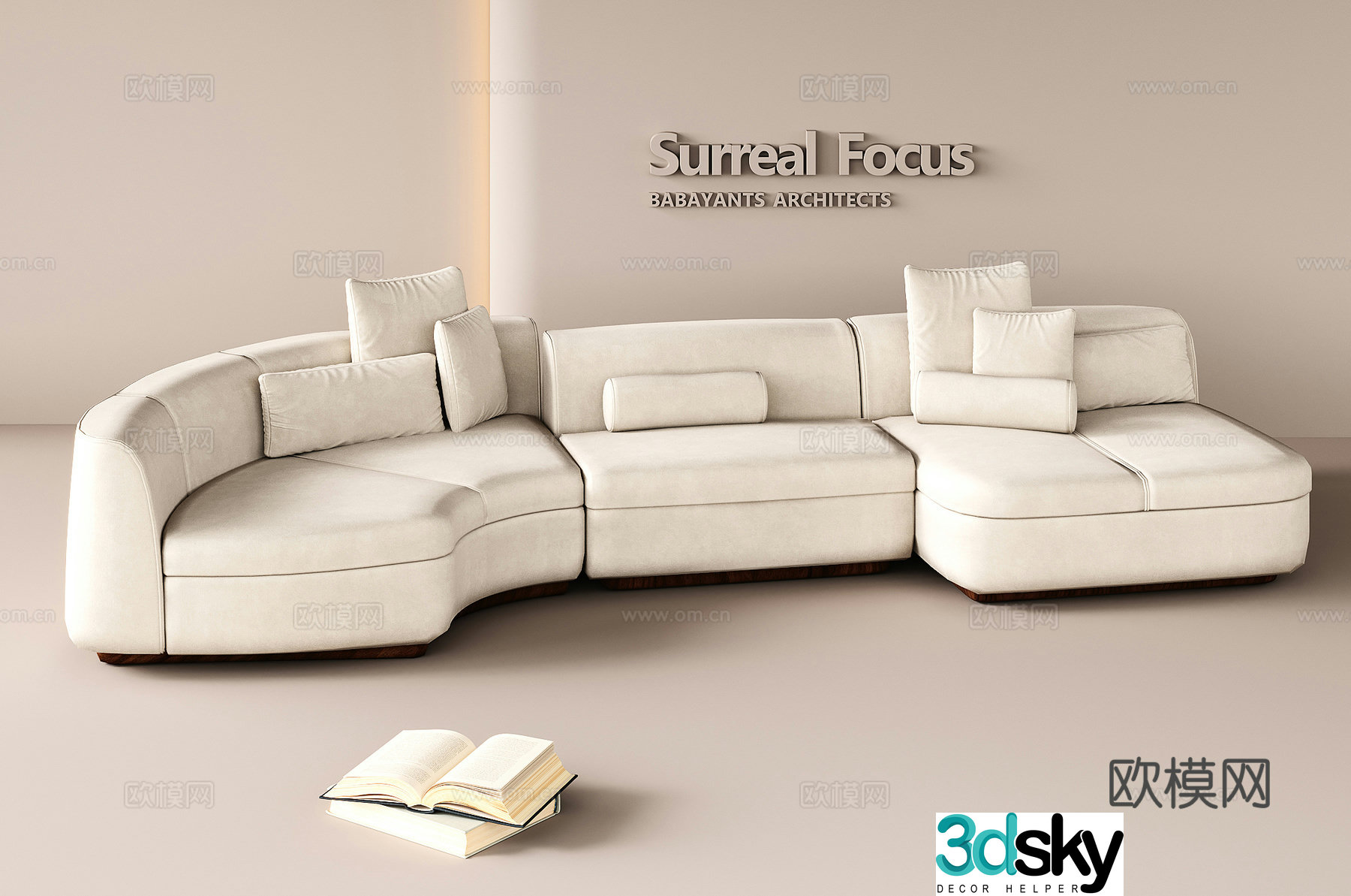 Modern multi-person curved sofa fabric sofa special-shaped sofa multi-person sofa 3D model