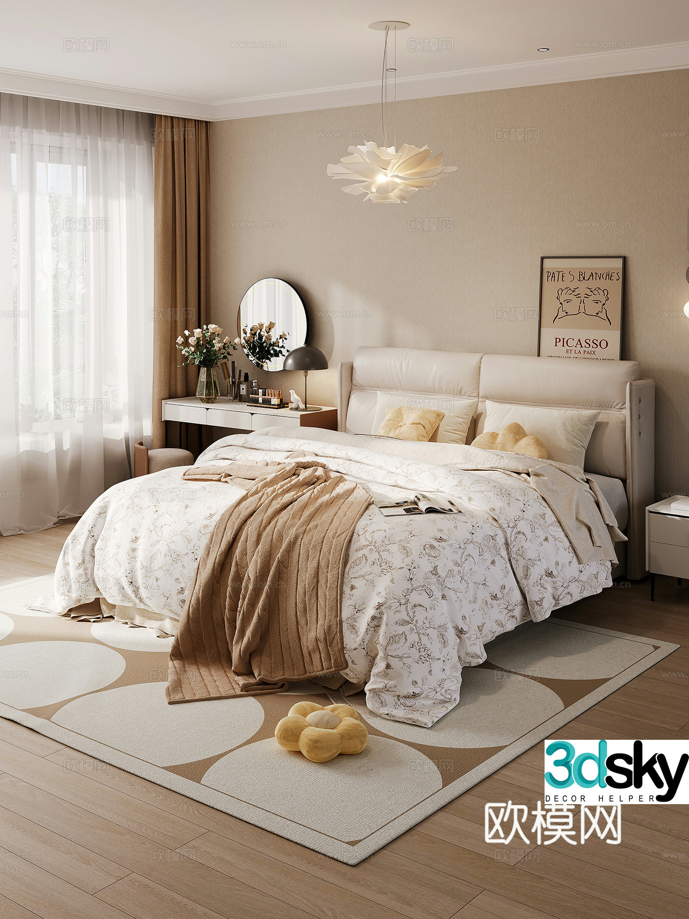 American simple European home bedroom 3D model