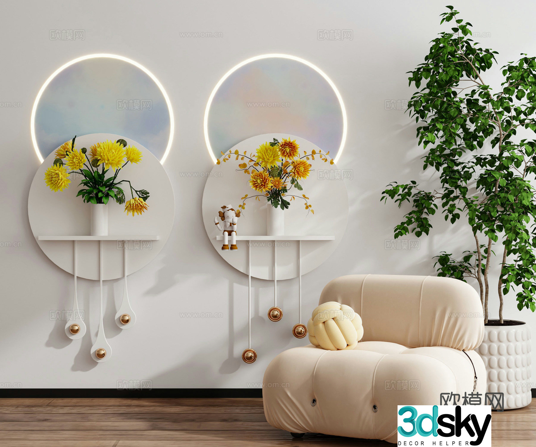 Modern cream style minimalist wasabi style medieval style hanging painting wall decoration decoration painting combination decoration green plant 3D model