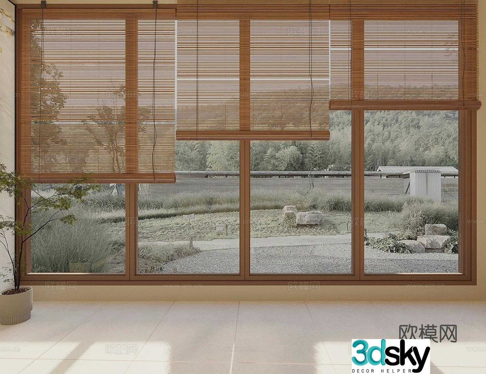 Song style new stroke venetian blinds bamboo curtains roller blinds 3D model