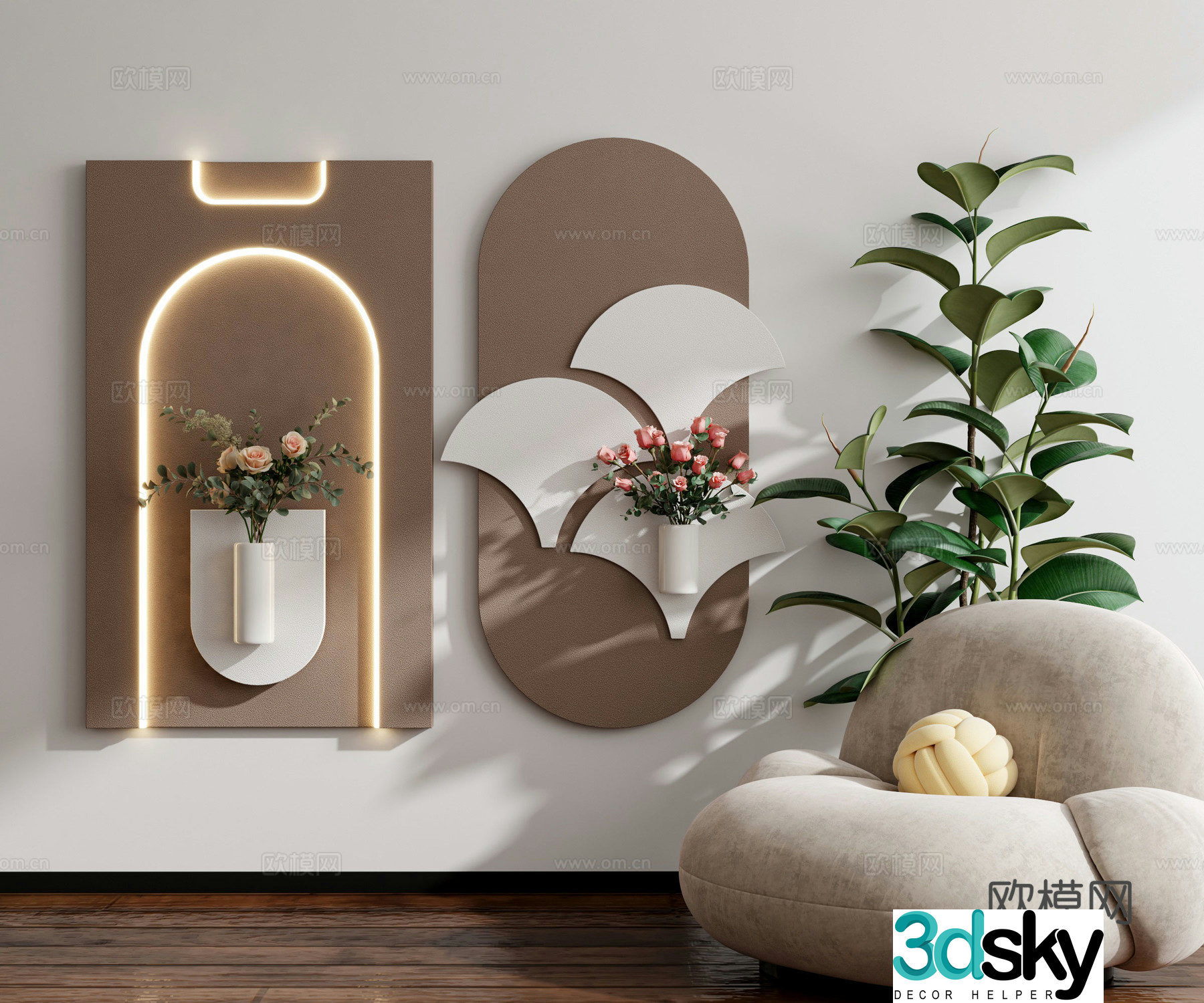 Modern cream style minimalist wasabi style medieval style hanging painting wall decoration decoration painting combination decoration green plant 3D model