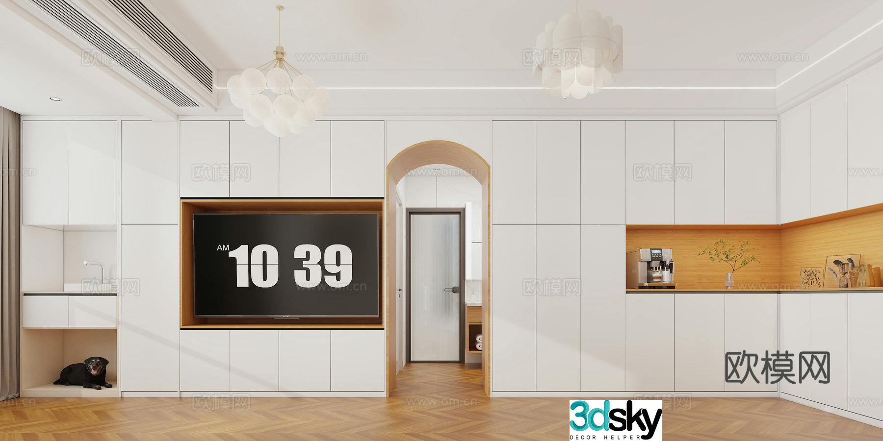 Creamy style restaurant TV wall wine cabinet shoe cabinet 3d model 3d model