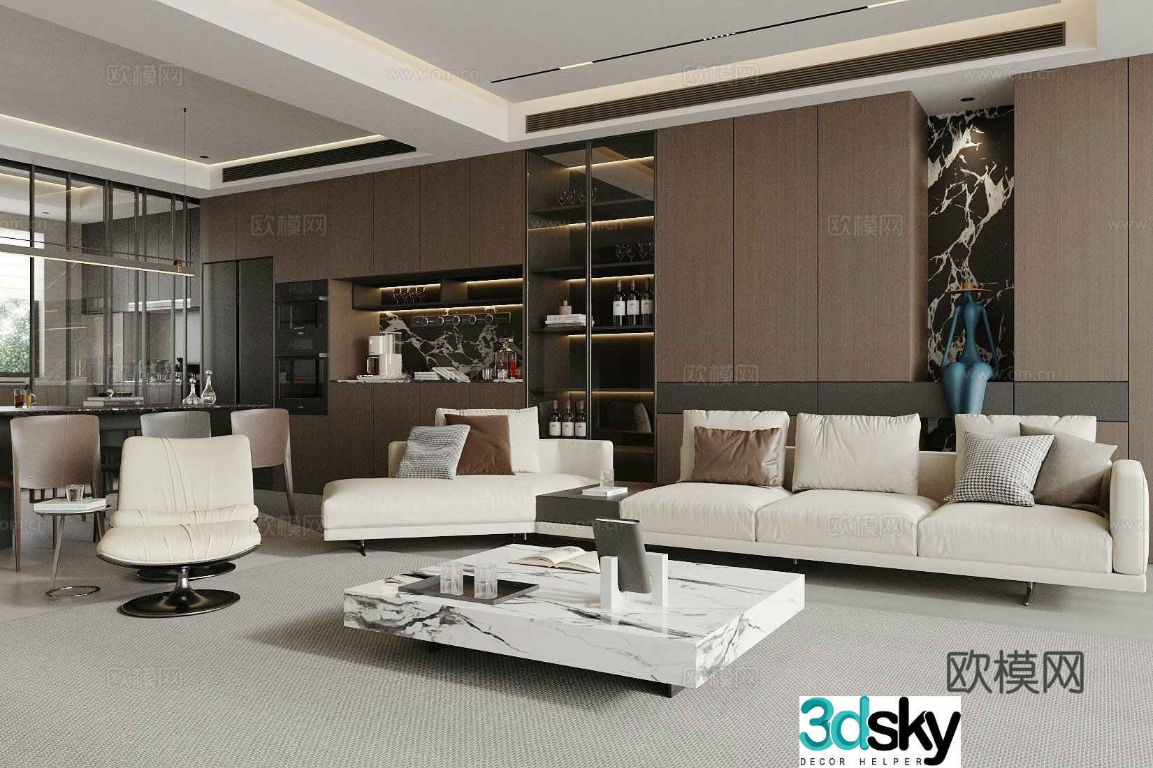 Light luxury home living room Italian living room Large apartment living room Sofa coffee table combination 3D model
