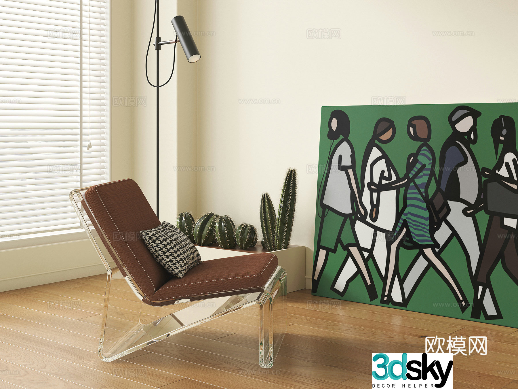 Modern casual sofa floor lamp decorative painting 3d model