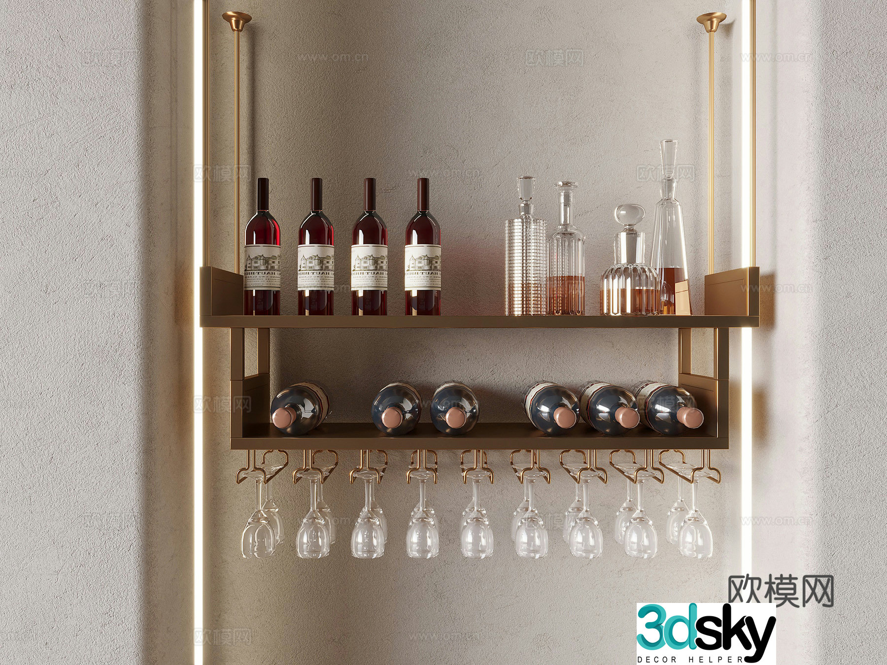 Modern wine rack hanging cup holder red wine bottle wine glass 3D model