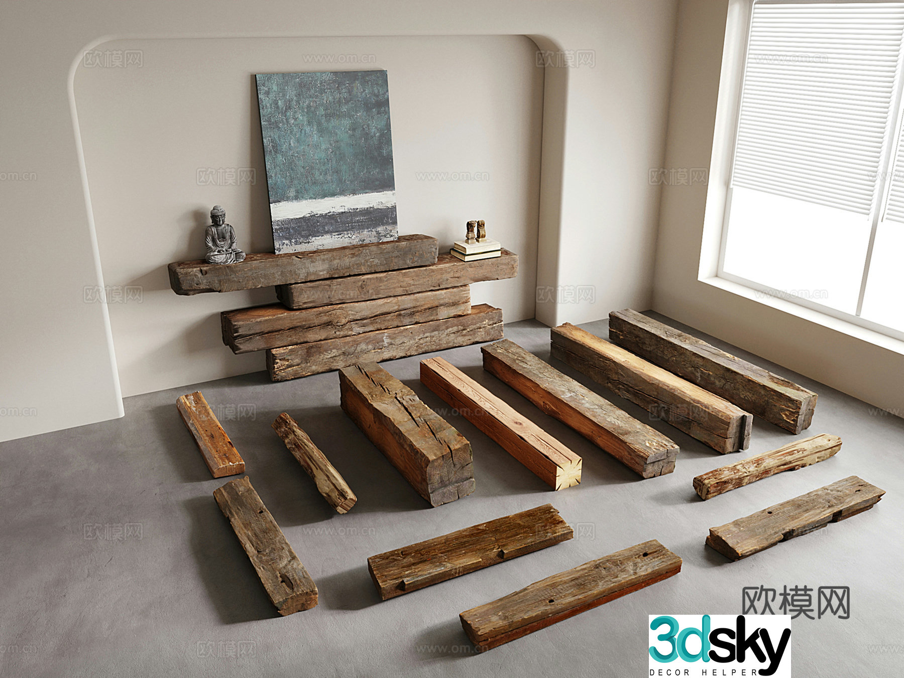 Wasabi old wood wooden boards pillars wooden components old wood 3d model