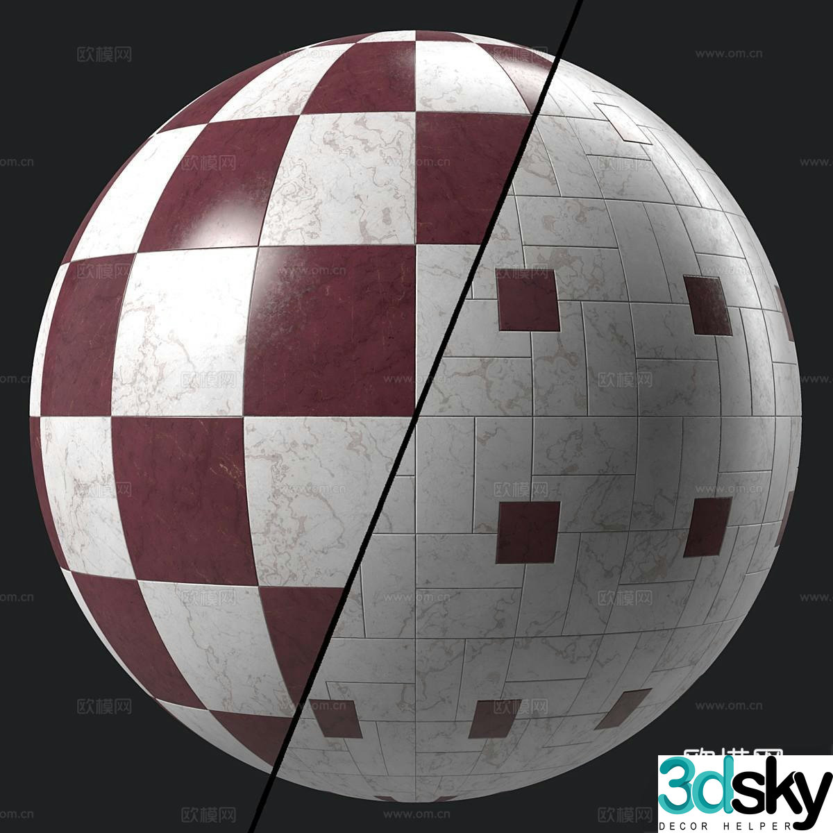 Foreign seamless marble floor tiles parquet floor tiles red marble white marble flower tiles 3d model