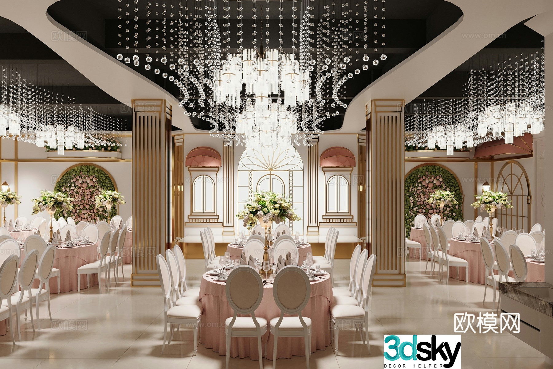 Hotel Banquet Hall 3D Model
