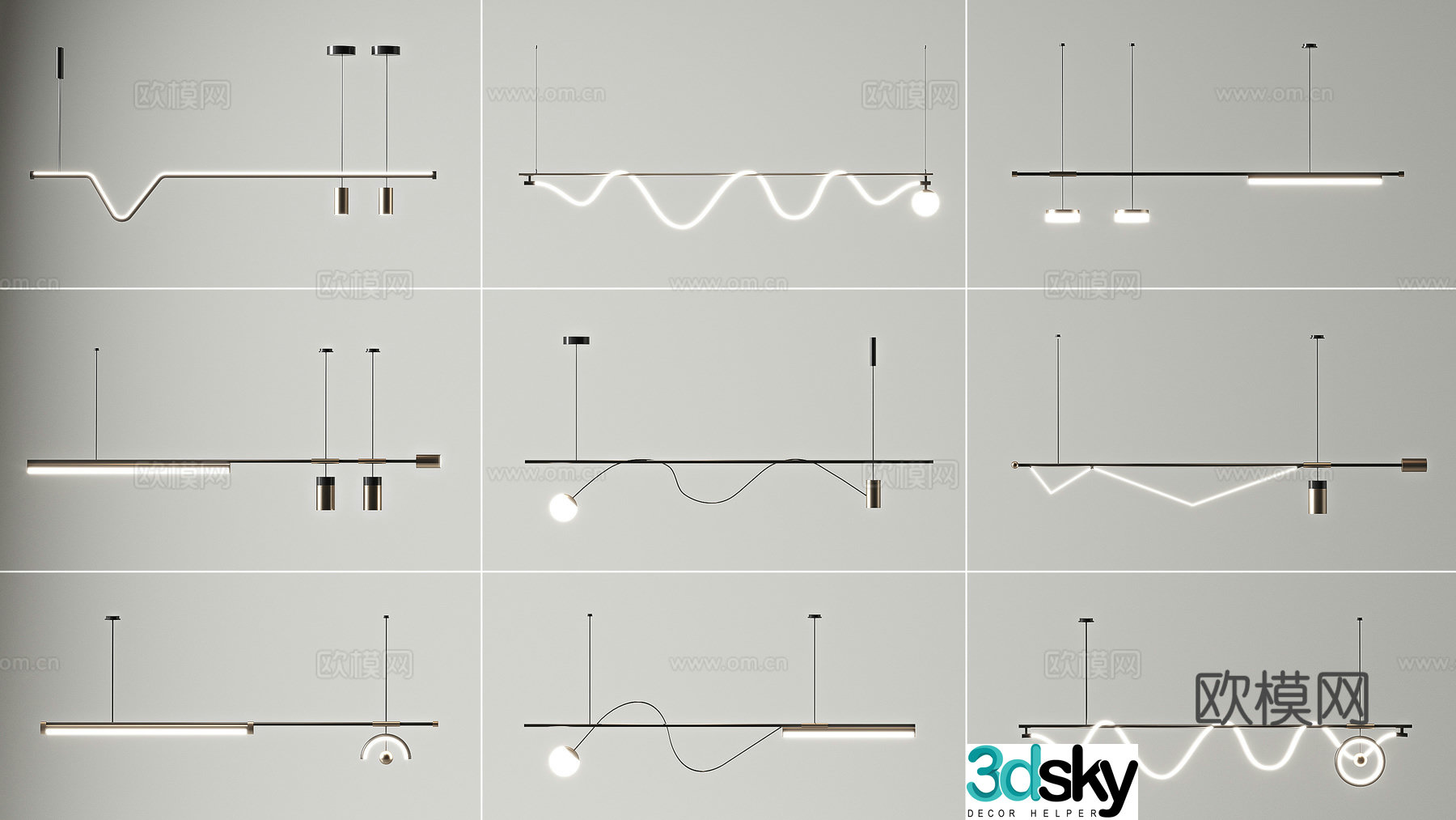 Modern long chandeliers decorative lamp 3d model