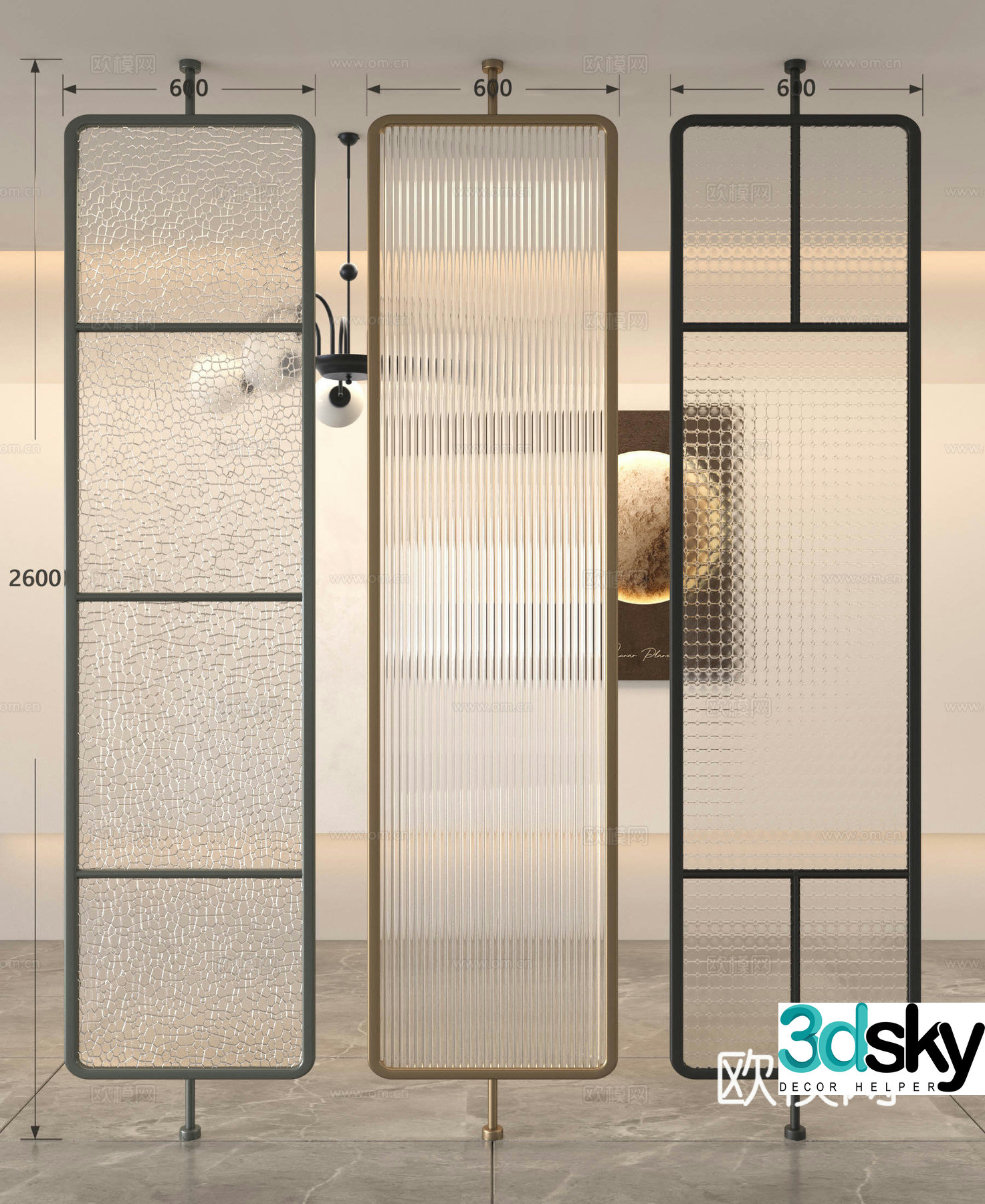 Medium French glass partition entrance partition screen partition Changhong glass partition frosted glass 3D model