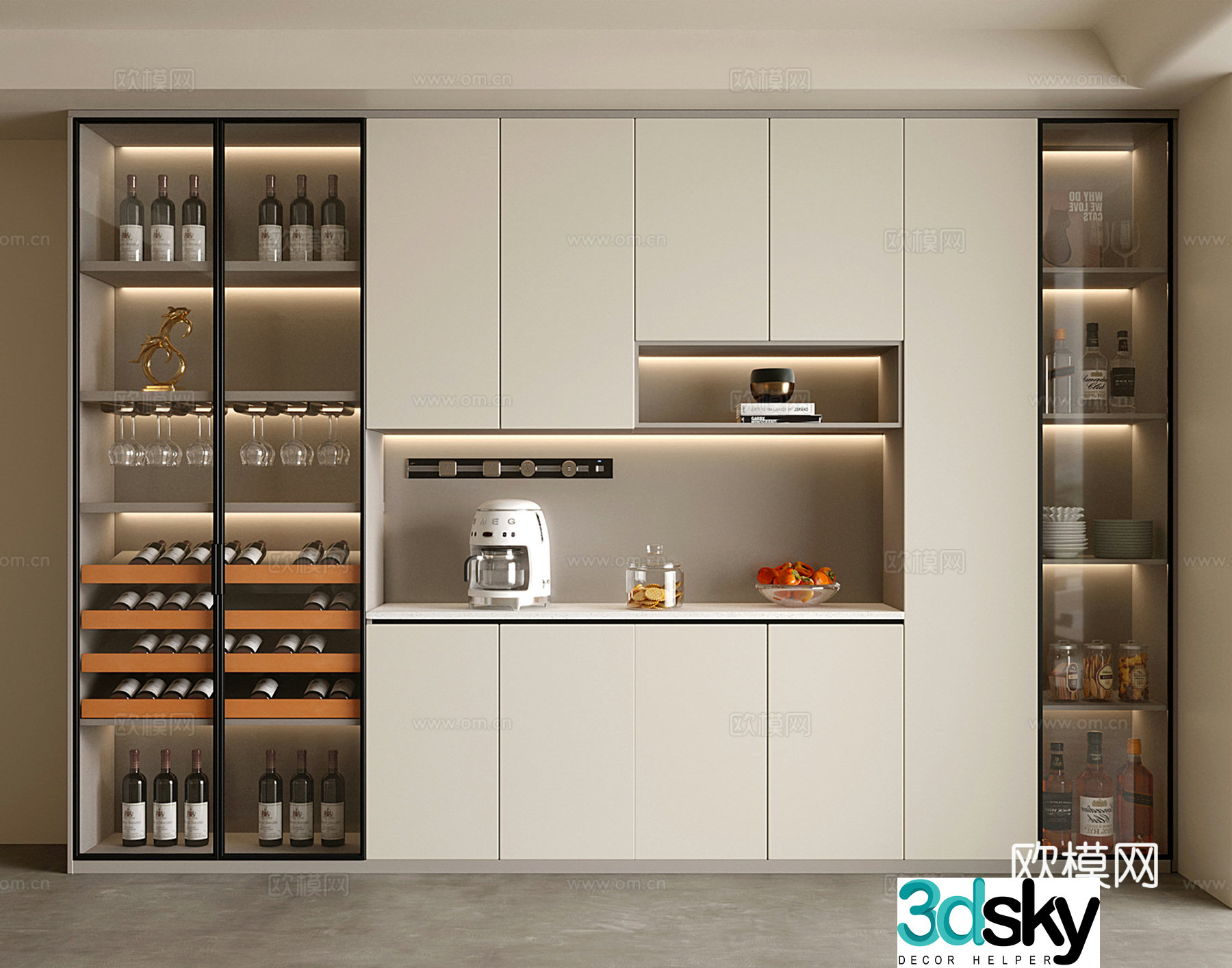 Modern creamy wine cabinet sideboard wine cabinet 3d model