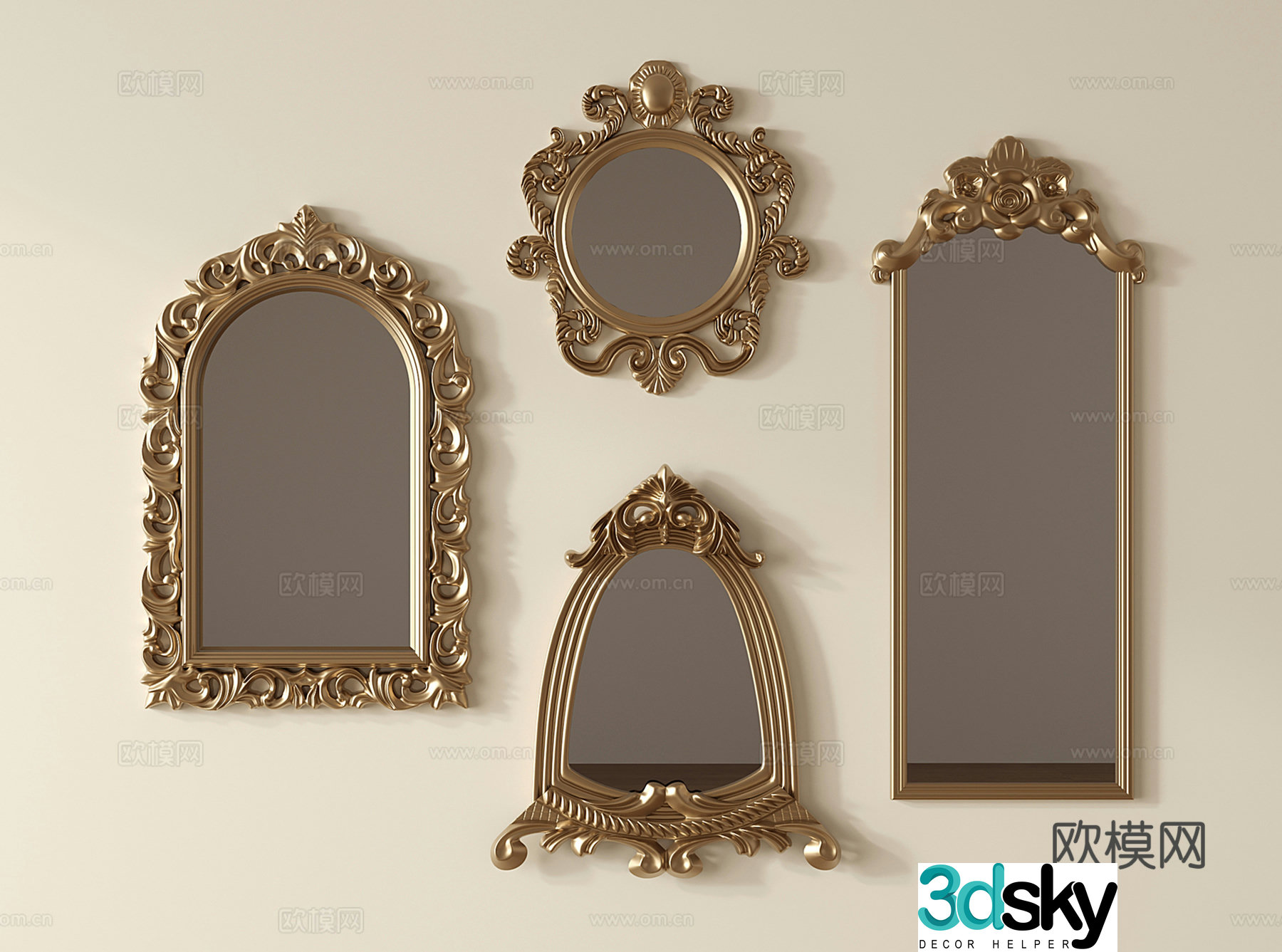 French retro makeup mirror Wall-mounted carved glasses Vanity mirror Entrance fireplace decorative mirror 3D model