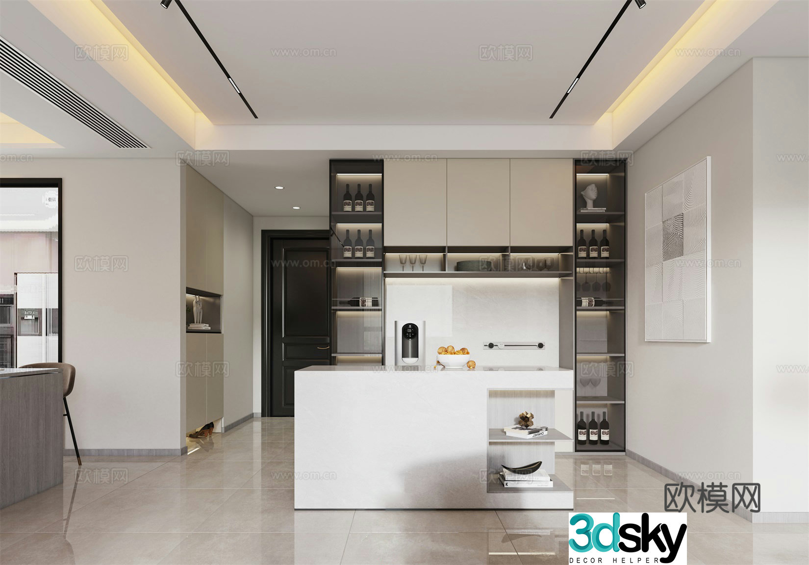 Modern minimalist living restaurant 3d model