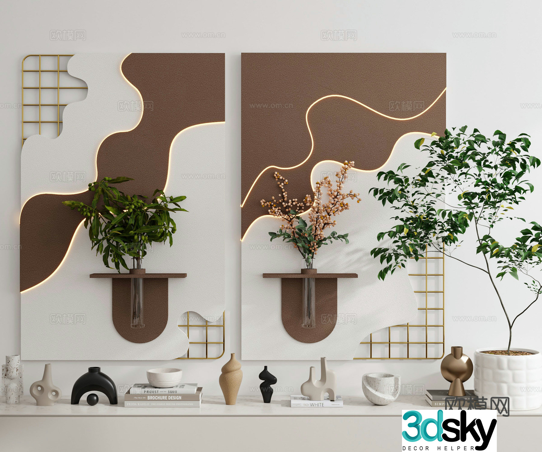 Modern cream style minimalist wasabi style medieval style hanging painting wall decoration decoration painting combination decoration green plant 3D model