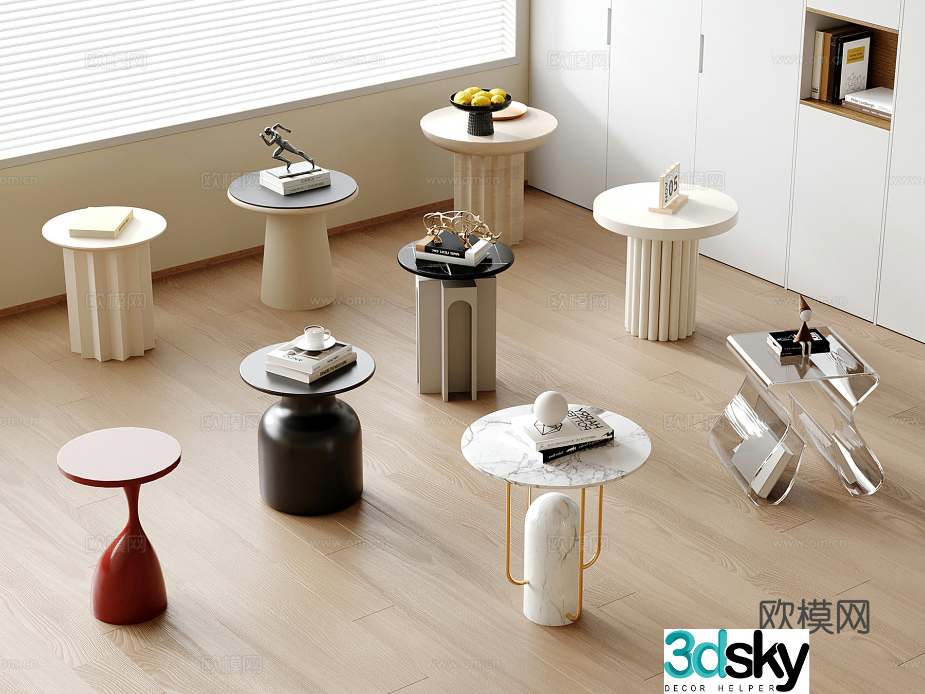 Modern side table corner table round table marble solid wood 3D model