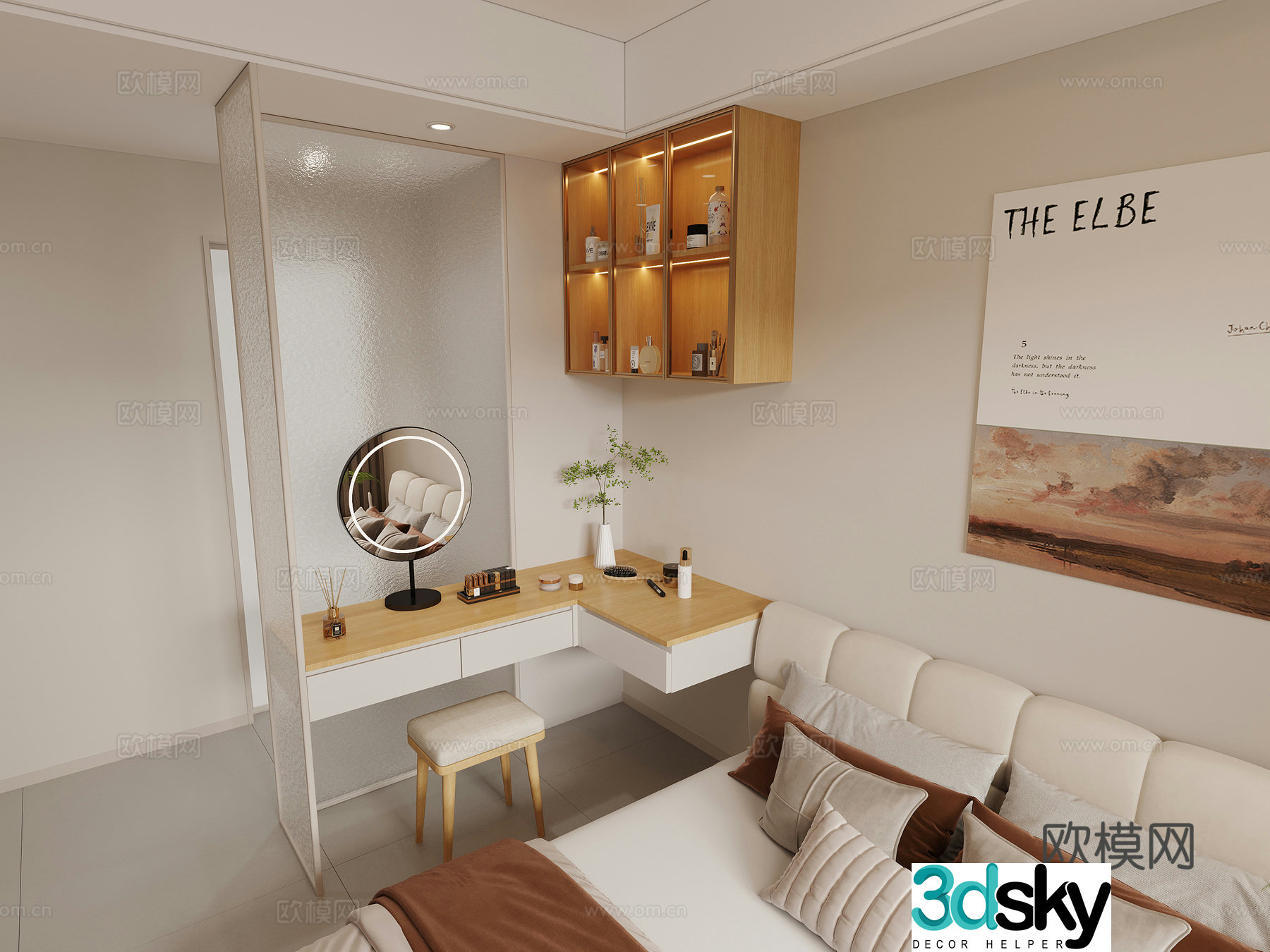Cream log style dressing table 3d model