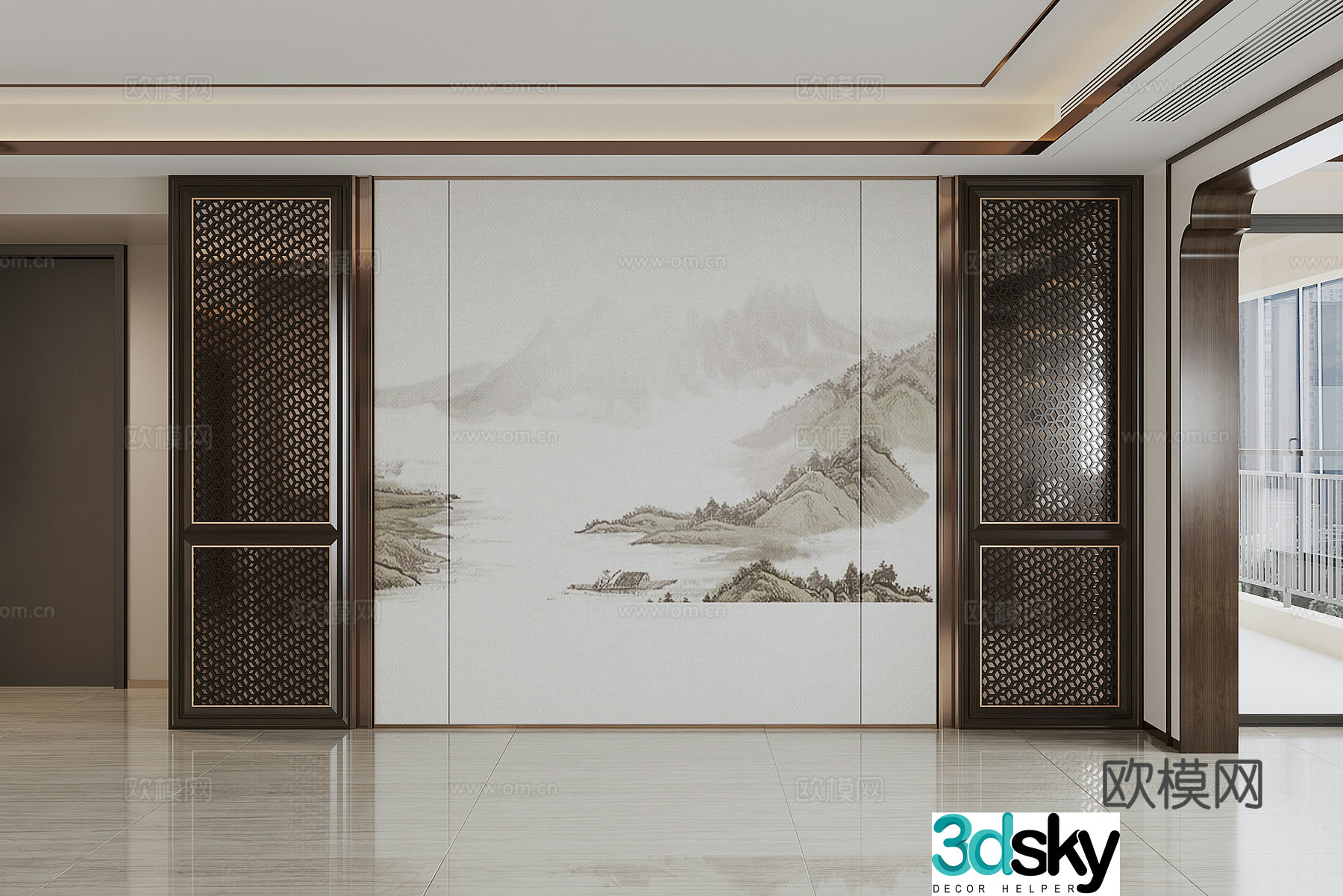 New Chinese TV background wall 3D model