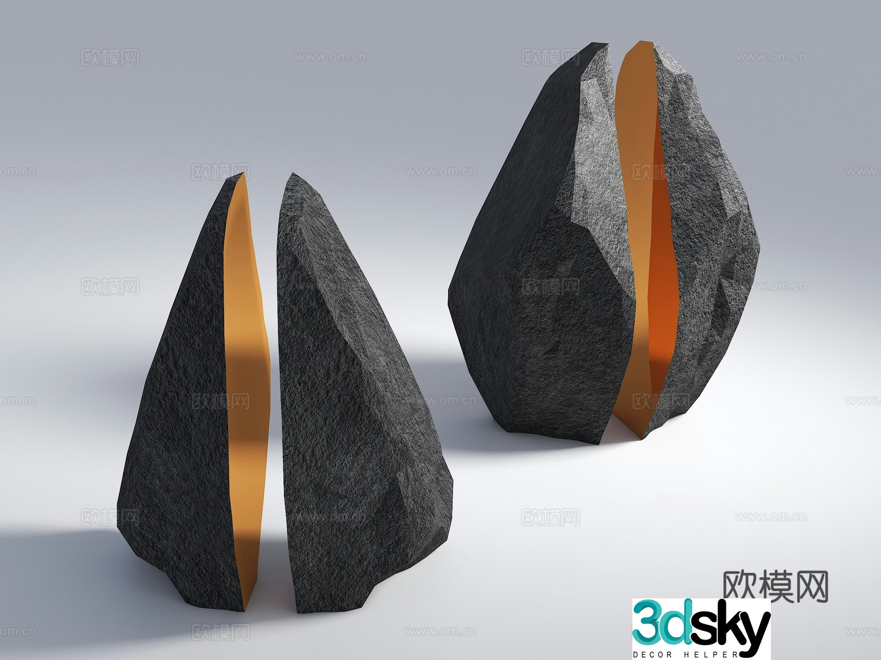 Split stone Two halves stone Stone sculpture Stone ornaments Stone Modern stone sculpture Sketch 3D model