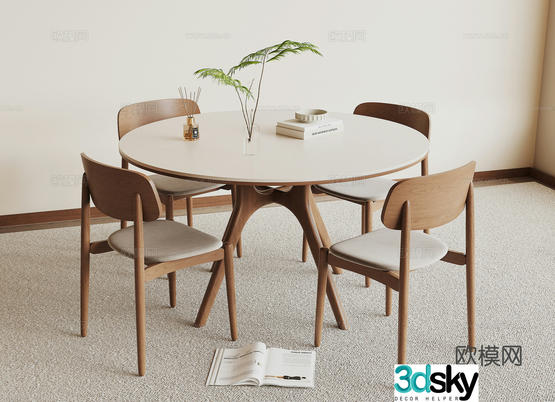 Modern dining table and chair 3d model