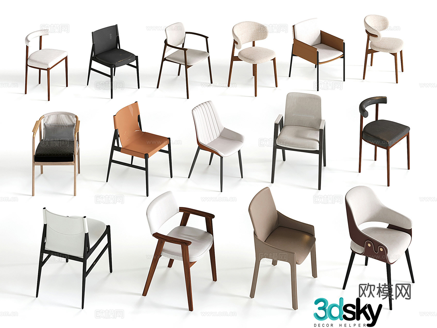 Modern dining chair leather chair cloth chair stainless steel 3d model