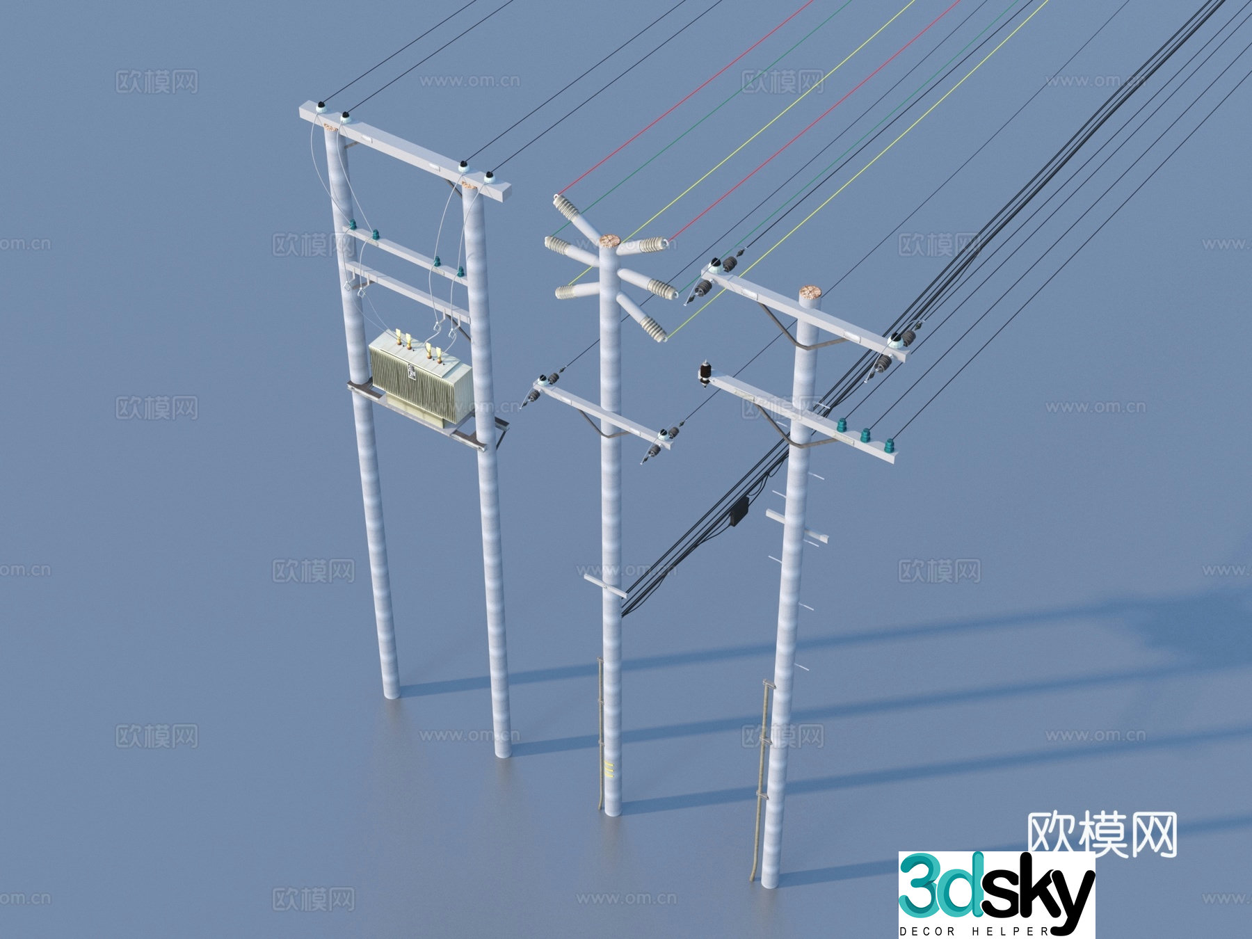 Telephone pole Wire High voltage wire AC wire 3D model
