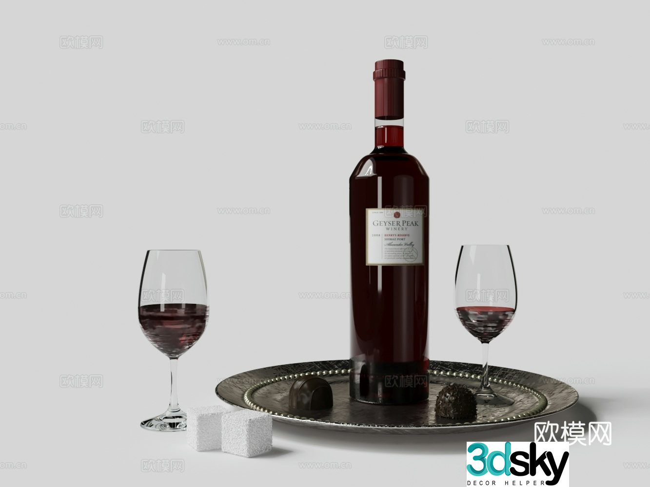 Red wine wine glass chocolate candy cube 3d model