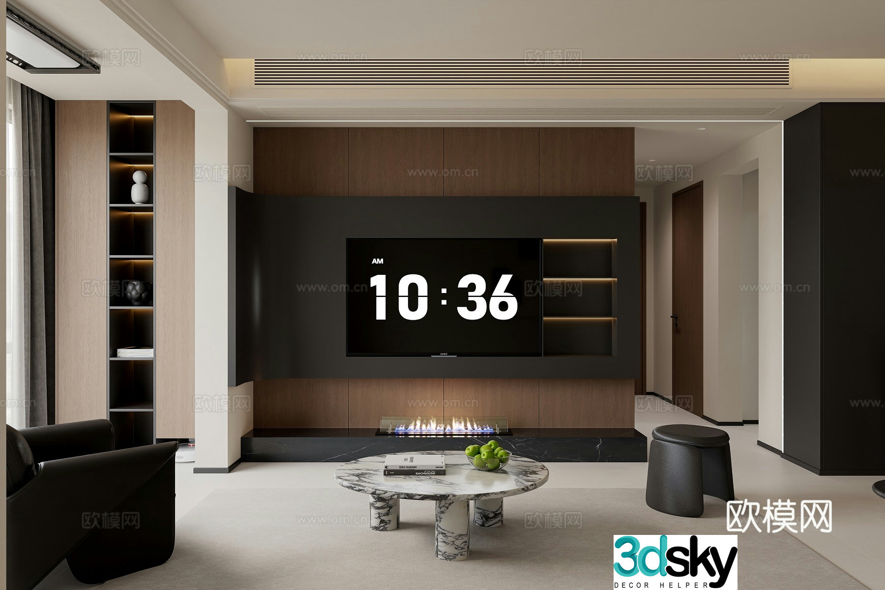Modern living and dining room 3d model