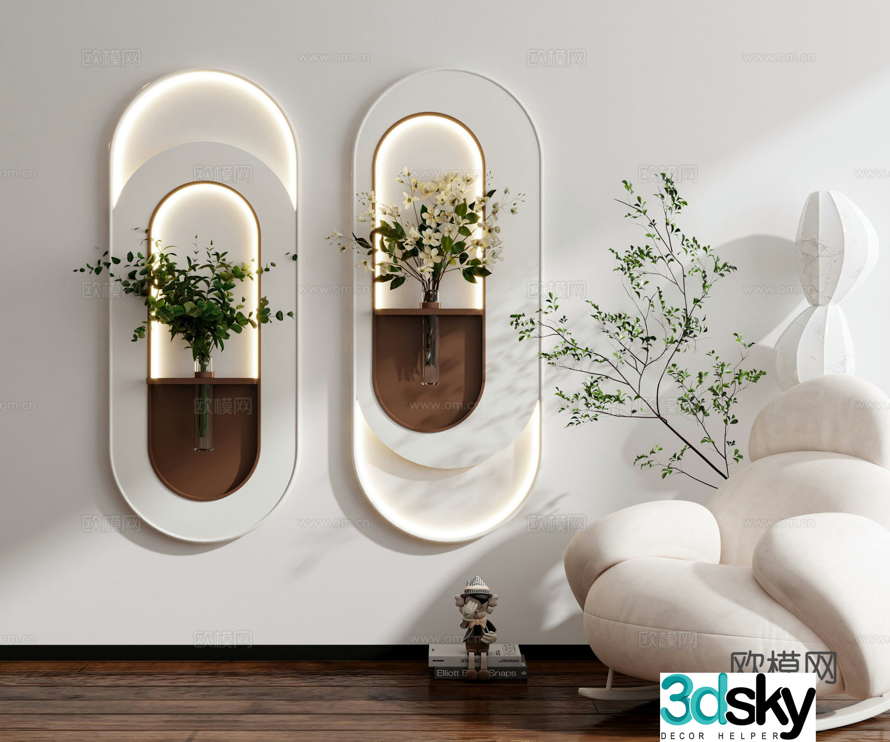 Modern cream style minimalist wasabi style medieval style hanging painting wall decoration decoration painting combination decoration green plant 3D model