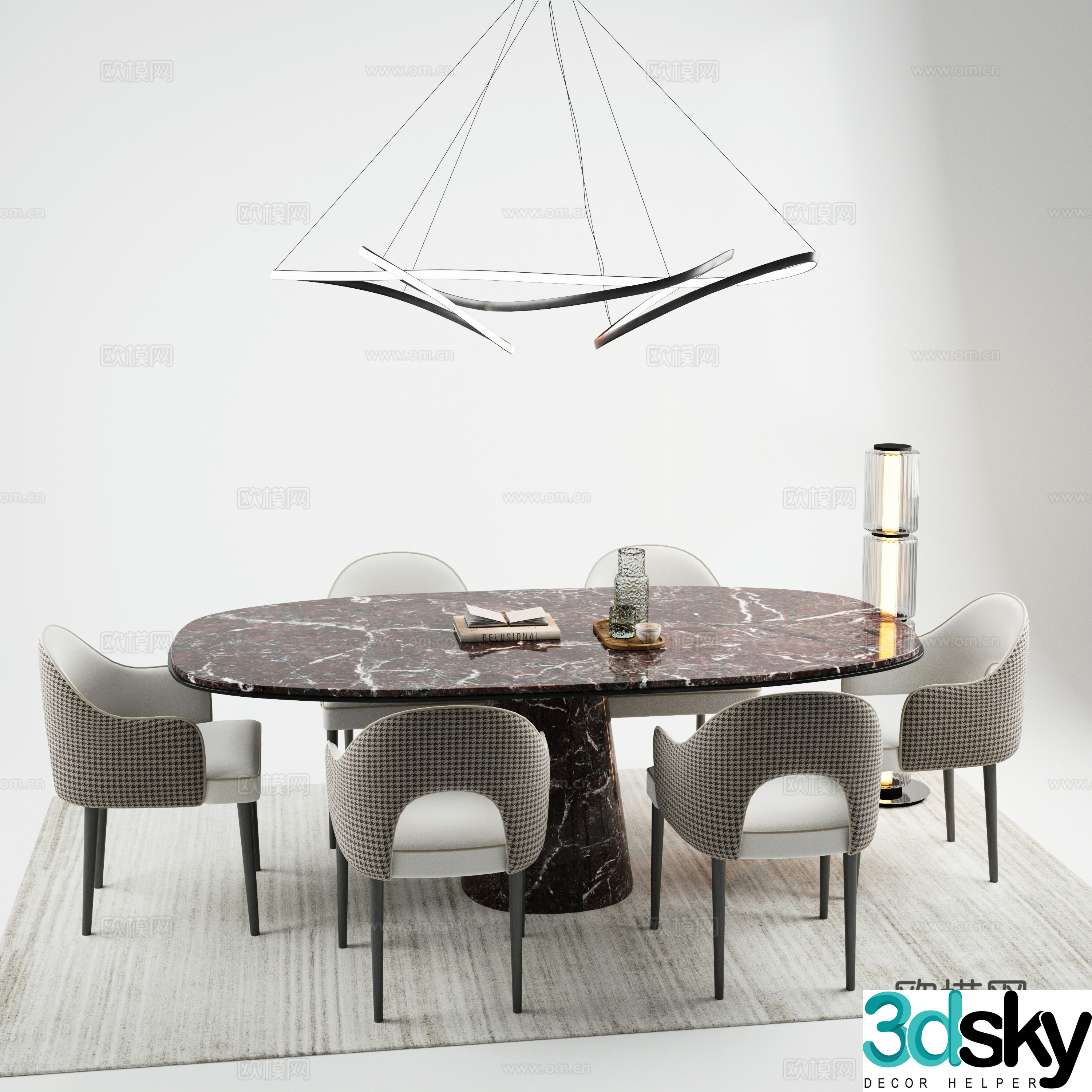 Dining table Dining chair Restaurant Carpet 3d model