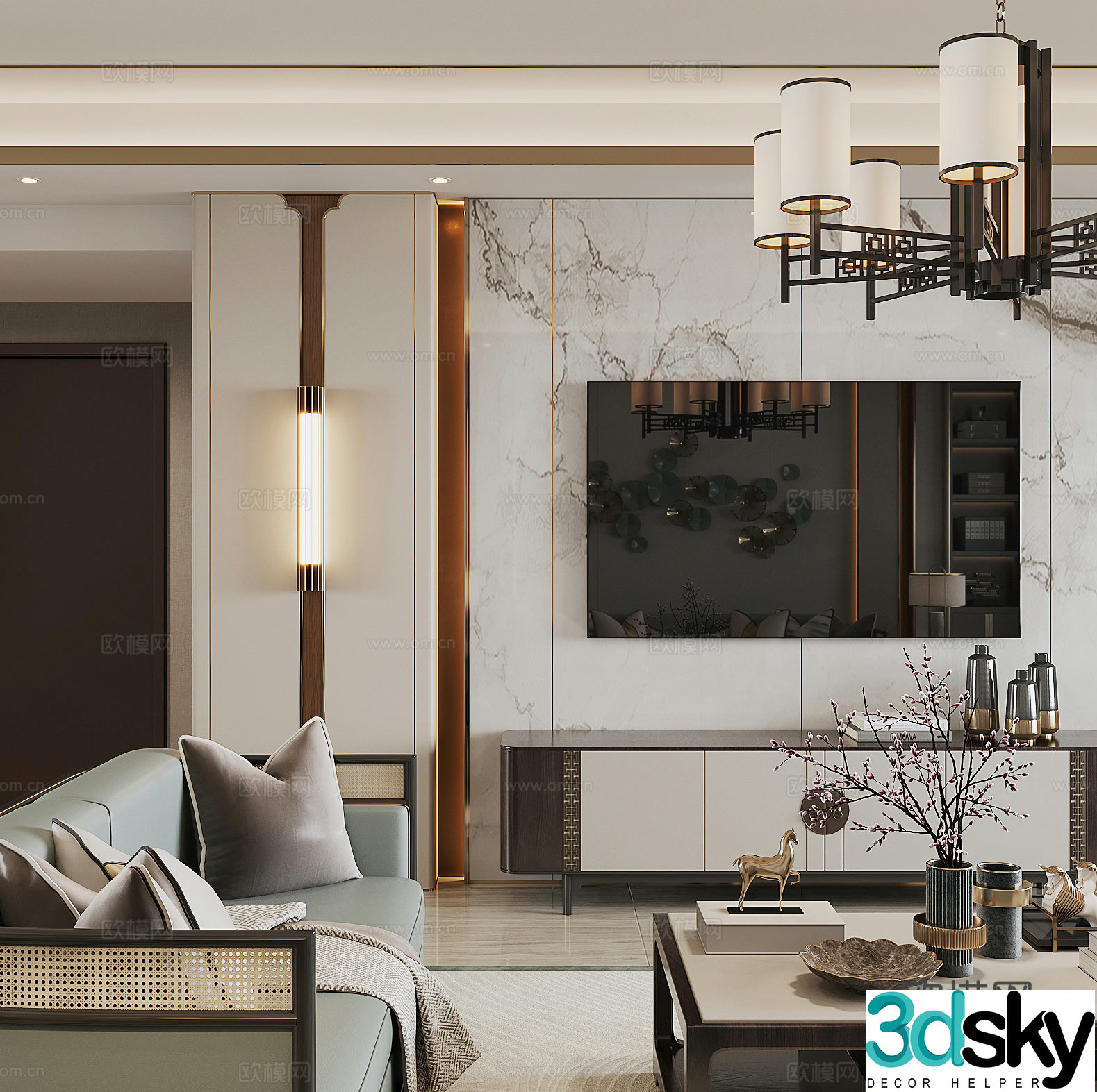New Chinese style home living room 3D model
