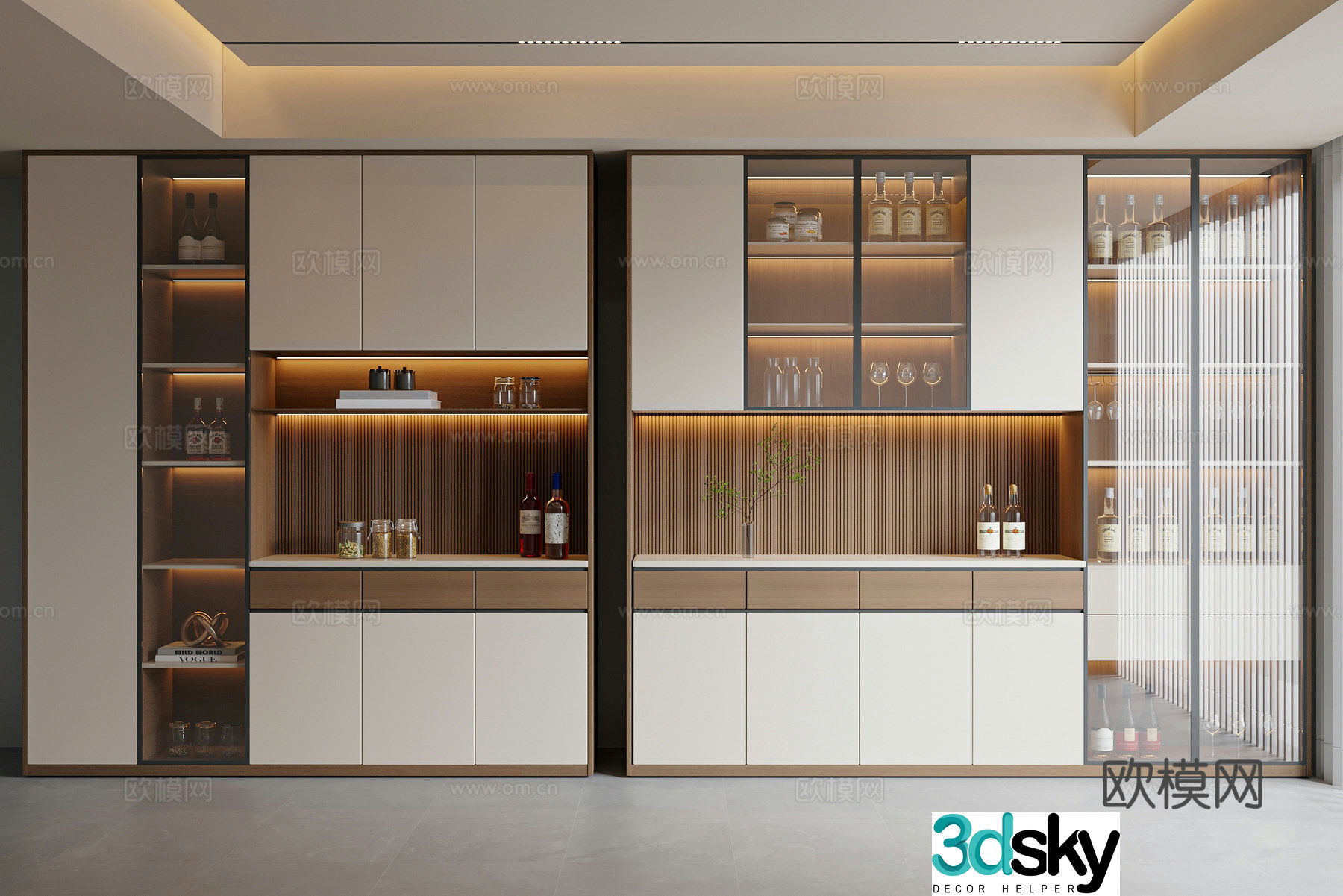 Modern Creamy Wine Cabinet Side Cabinet 3D Model