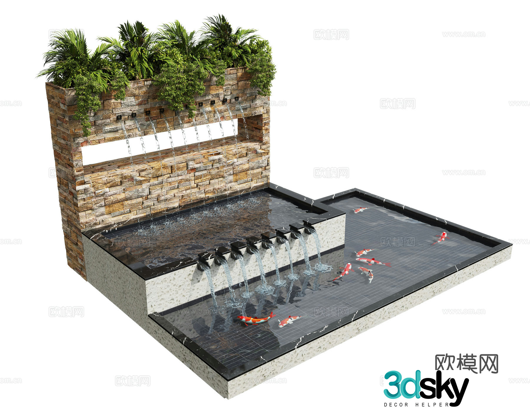 Modern waterscape courtyard waterscape water bowl flowing water fish pond 3d model